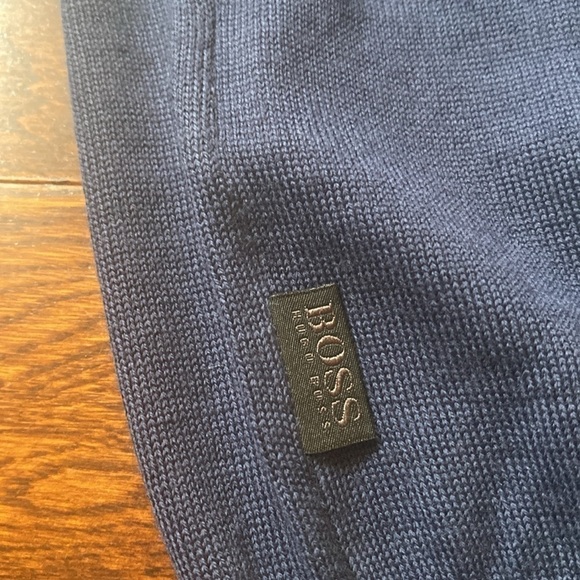 BOSS Hugo Boss 100% Virgin Wool V-Neck Sweater Size XXL Slim Fit Denim Blue - Picture 7 of 9